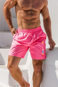 Swimming Shorts in Pink Color with Retro Gaming Print