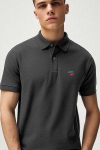 Polo Shirt Slim Fit in Iron Grey Color with Cherry stamp