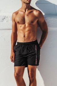 Swimming Shorts in Black Color with New York Stripe Print