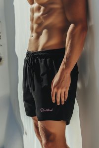 Swimming Shorts in Black Color with Calligraphy United Print