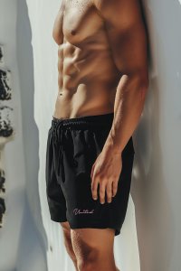 Swimming Shorts in Black Color with Calligraphy United Print
