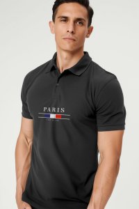 Polo Shirt Slim Fit in Iron Grey Color with Paris La Vie stamp