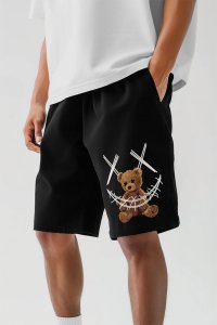 Shorts in Black color with Stand Out Teddy stamp