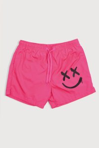 Swimming Shorts in Pink Color with Smiley Face Graffiti Print