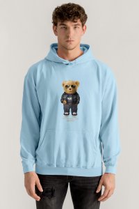 Hoodie in Sky Blue Color with Goat Teddy Print