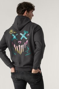 Hoodie in Iron Grey Color with Rebel Smiley Print
