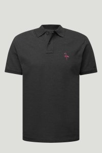 Polo Shirt Slim Fit in Iron Grey Color with Pink Flamingo stamp