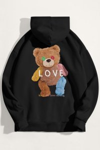 Hoodie in Black Color with Lovely Teddy Print