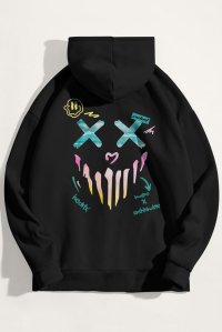 Hoodie in Black Color with Rebel Smiley Print