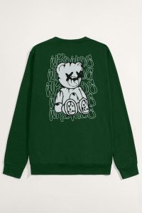 Sweatshirt in Green Color with Worldwide Teddy Print
