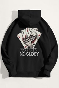 Hoodie in Black Color with No Guts No Glory Print
