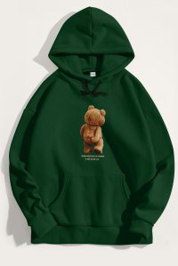 Hoodie in Green Color with Teddys Opinion Print