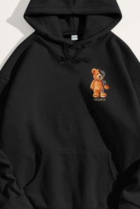 Hoodie in Black Color with Robotic Teddy Print