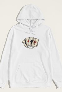 Hoodie in White Color with Wild Cards Print