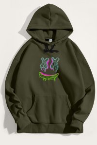 Hoodie in Khaki Color with Neon Trip Print