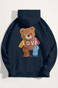 Hoodie in Blue Color with Lovely Teddy Print