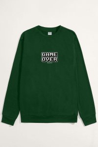 Sweatshirt in Green Color with Retro Game Over Print