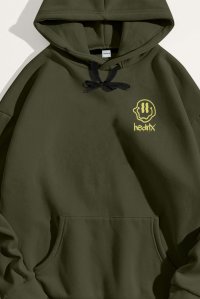 Hoodie in Khaki Color with Rebel Smiley Print