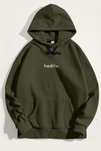 Hoodie in Khaki Color with Lowercase Hedrix Print