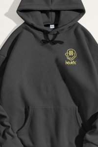 Hoodie in Iron Grey Color with Rebel Smiley Print