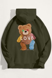 Hoodie in Khaki Color with Lovely Teddy Print
