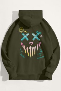Hoodie in Khaki Color with Rebel Smiley Print