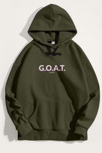 Hoodie in Khaki Color with Goat   Print