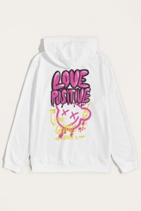 Hoodie in White Color with Love Positive Print