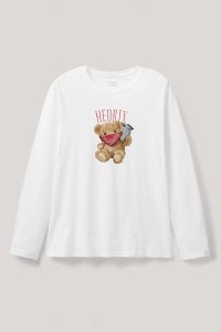 Long Sleeve T-shirt in White Color with Supreme Teddy Print