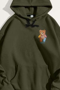 Hoodie in Khaki Color with Lovely Teddy Print