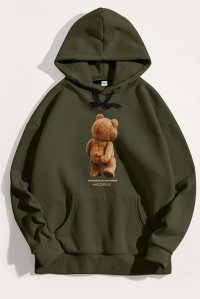 Hoodie in Khaki Color with Teddys Opinion Print