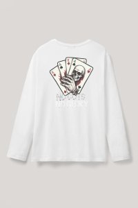 Long Sleeve T-shirt in White Color with No Guts No Glory Print
