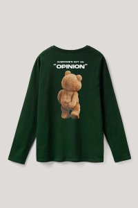 Long Sleeve T-shirt in Green Color with Everyones Got An Opinion Print