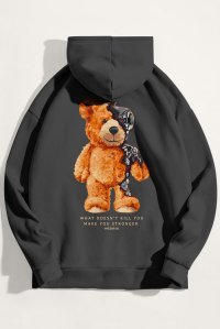Hoodie in Iron Grey Color with Robotic Teddy Print