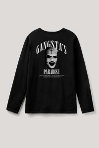Long Sleeve T-shirt in Black Color with Gangstas Paradise Print