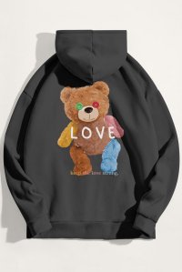 Hoodie in Iron Grey Color with Lovely Teddy Print