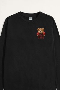 Sweatshirt in Black Color with Boxer Teddy Print