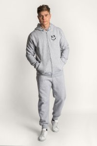 Zip-Up Hoodie in Grey color with Graffiti Smiley stamp