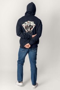 Zip-Up Hoodie in Blue color with No Guts No Glory stamp