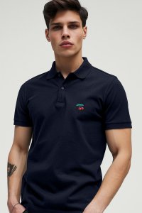 Polo Shirt Slim Fit in Blue Color with Cherry stamp