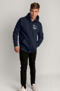 Zip-Up Hoodie in Blue color with Angry Smiley stamp