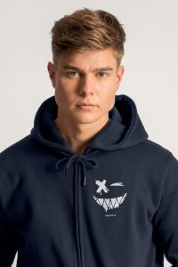 Zip-Up Hoodie in Blue color with Angry Smiley stamp