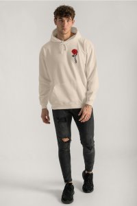 Hoodie in Ecru Color with Hustle Rose Print