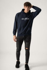 Hoodie in Blue Color with Self Made Man Print