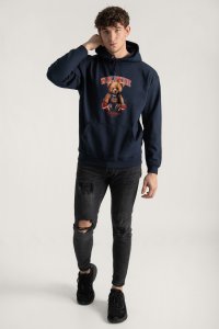 Hoodie in Blue Color with Wordwide Winner Teddy Print