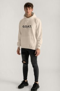 Hoodie in Ecru Color with Goat   Print