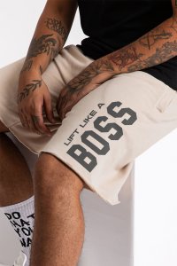 Shorts in Ecru color with Lift Like A Big Boss stamp