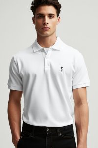 Polo Shirt Slim Fit in White Color with Ace Reversed stamp
