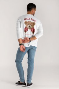Long Sleeve T-shirt in White Color with Boxer Teddy Print