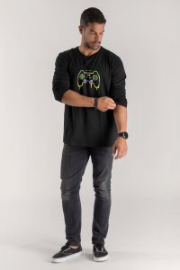 Long Sleeve T-shirt in Black Color with Gaming Vibes Print